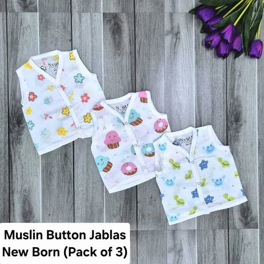Muslin Button Jablas - New Born - A - Pack of 3