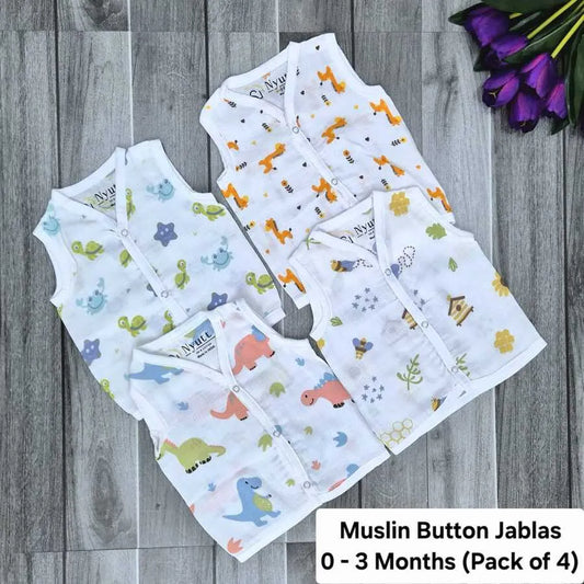 Muslin Button Jablas - 0 to 3 Months - A - Pack of 4