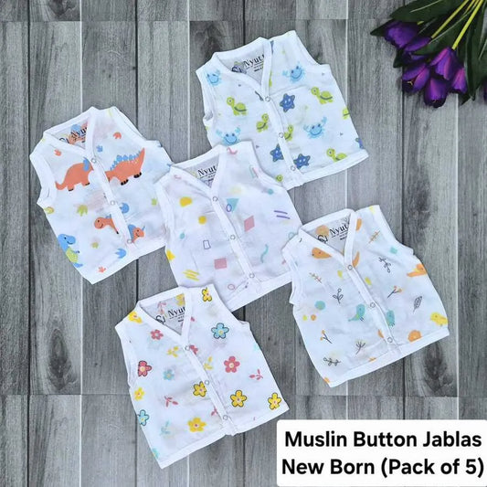 Muslin Button Jablas - New Born - B - Pack of 5