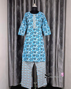 Blue Floral Kurti Set with Dupatta