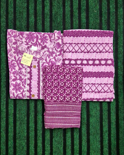 Magenta Floral Kurti Set with Dupatta