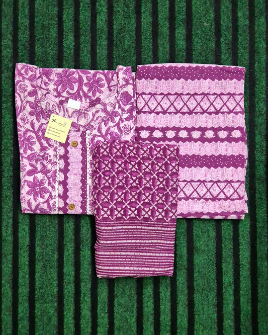 Magenta Floral Kurti Set with Dupatta