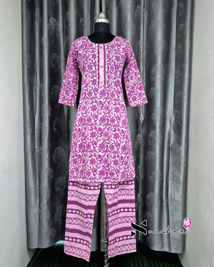 Magenta Floral Kurti Set with Dupatta