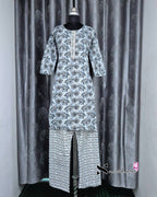 Grey Floral Kurti Set with Dupatta