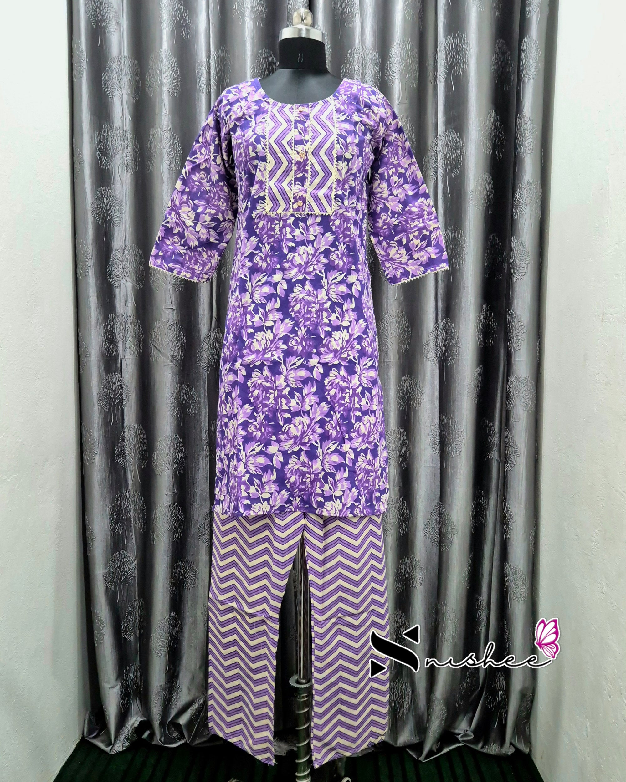 Violet Peony Kurti Set