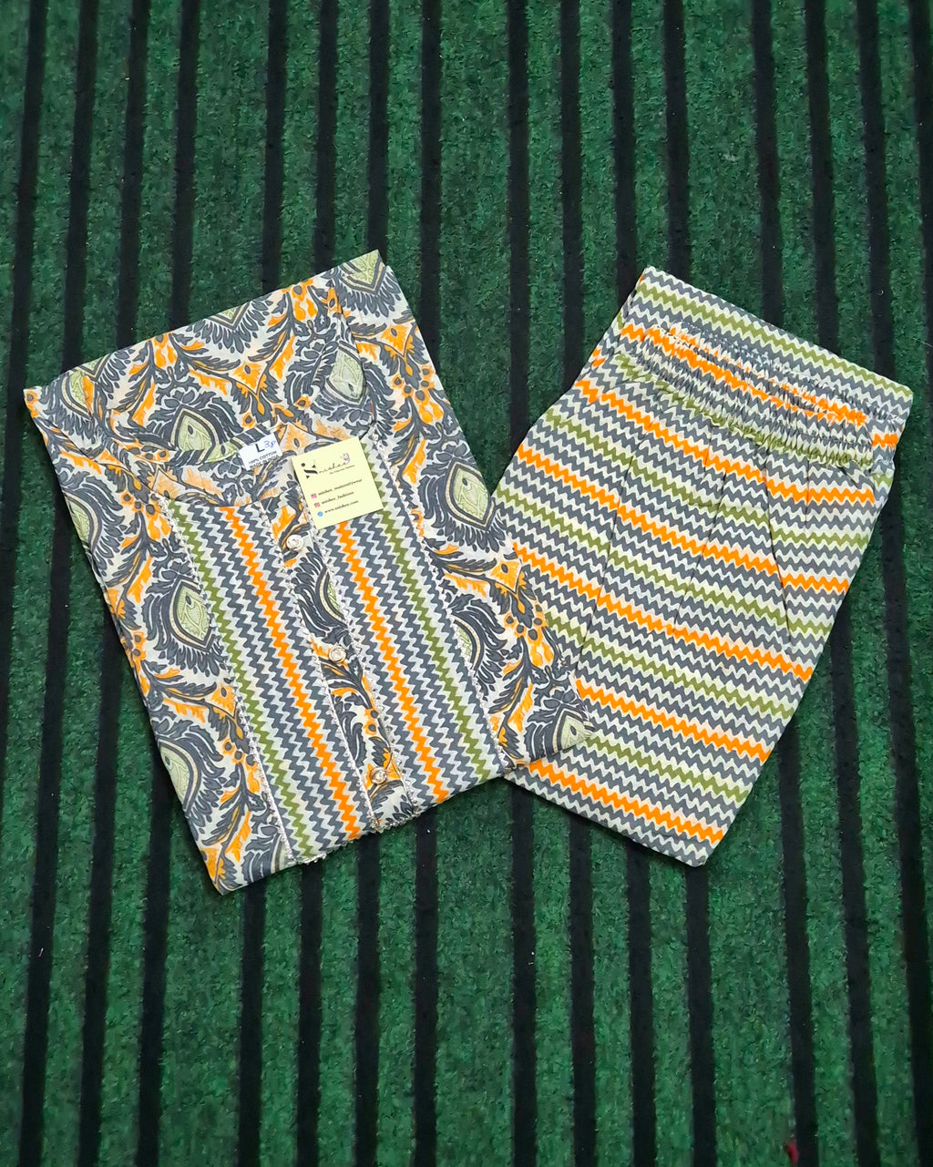 Black/ Orange Mandala Pattern Kurti Set