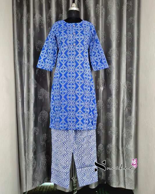 Blue Bandhani Print Kurti Set