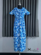 Blue Feather - Shawl Maxi with Saree Style Drape - Full Length - Plus Size