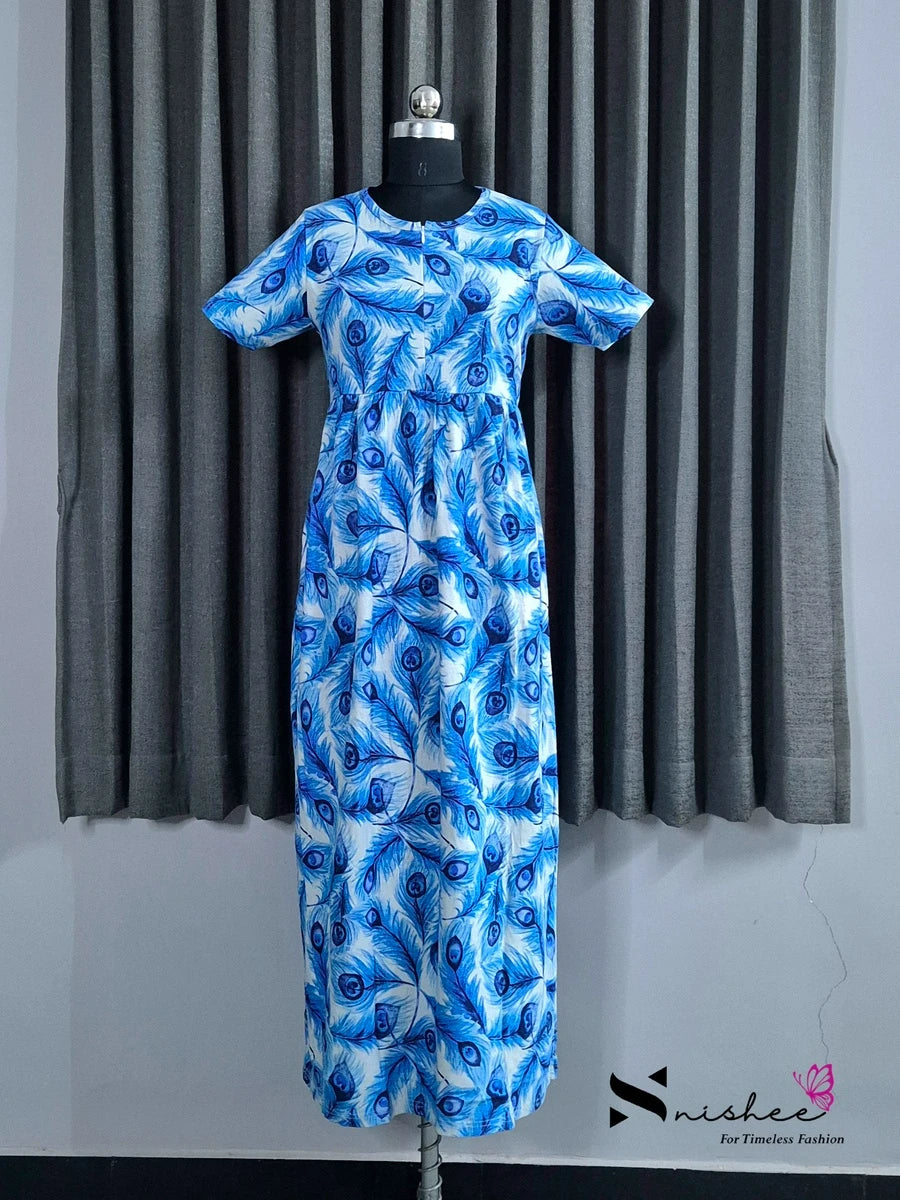 Blue Feather - Shawl Maxi with Saree Style Drape - Full Length - Plus Size