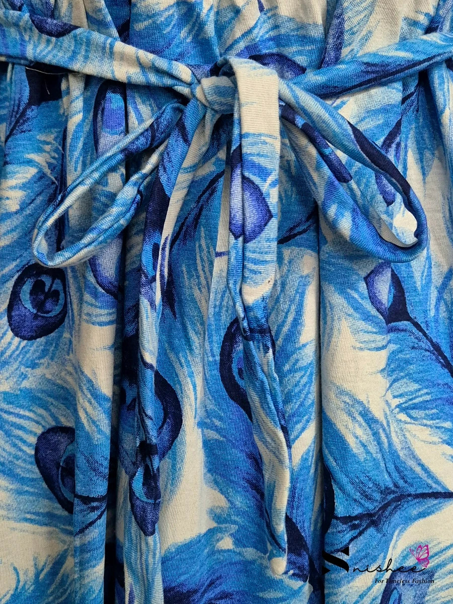 Blue Feather - Shawl Maxi with Saree Style Drape - Full Length - Plus Size