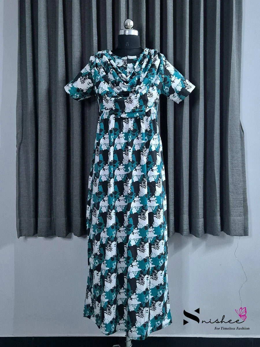 Shadow Leaf - Shawl Maxi with Saree Style Drape - Full Length - Plus Size