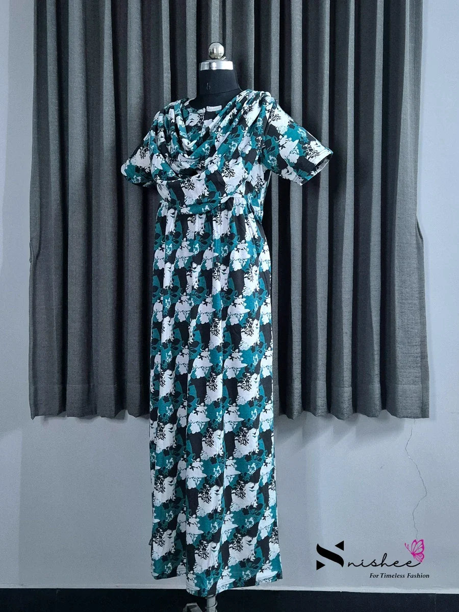 Shadow Leaf - Shawl Maxi with Saree Style Drape - Full Length - Plus Size