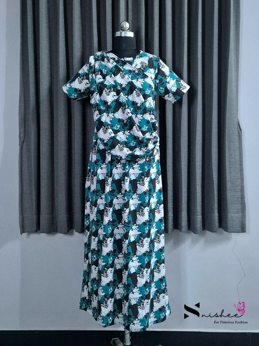 Shadow Leaf - Shawl Maxi with Saree Style Drape - Full Length - Plus Size