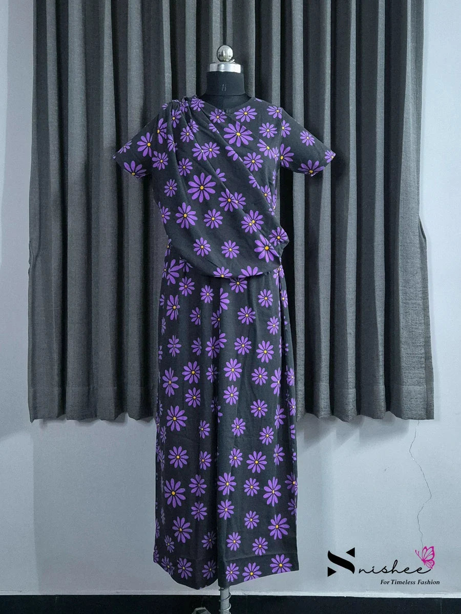 Crocus - Shawl Maxi with Saree Style Drape - Full Length