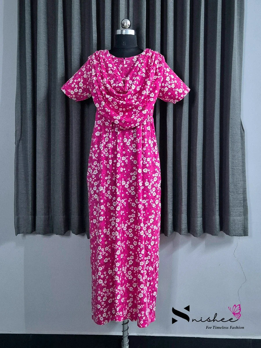 Geranium - Shawl Maxi with Saree Style Drape - Full Length - Plus Size
