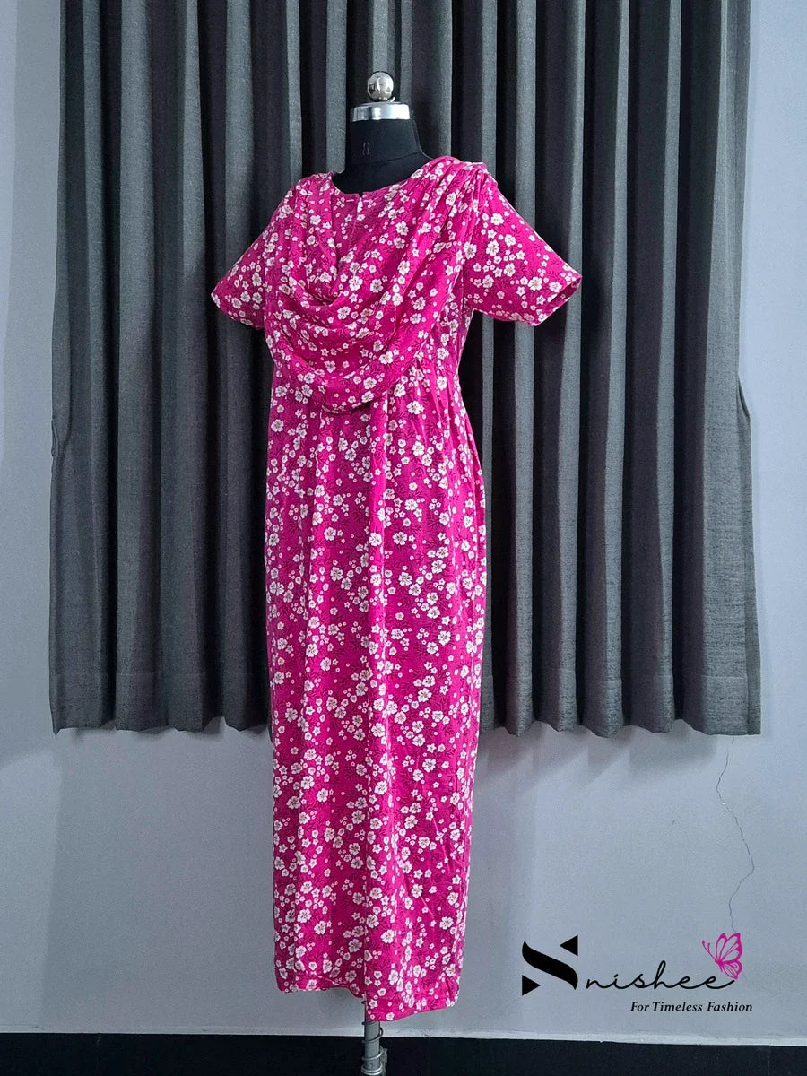 Geranium - Shawl Maxi with Saree Style Drape - Full Length