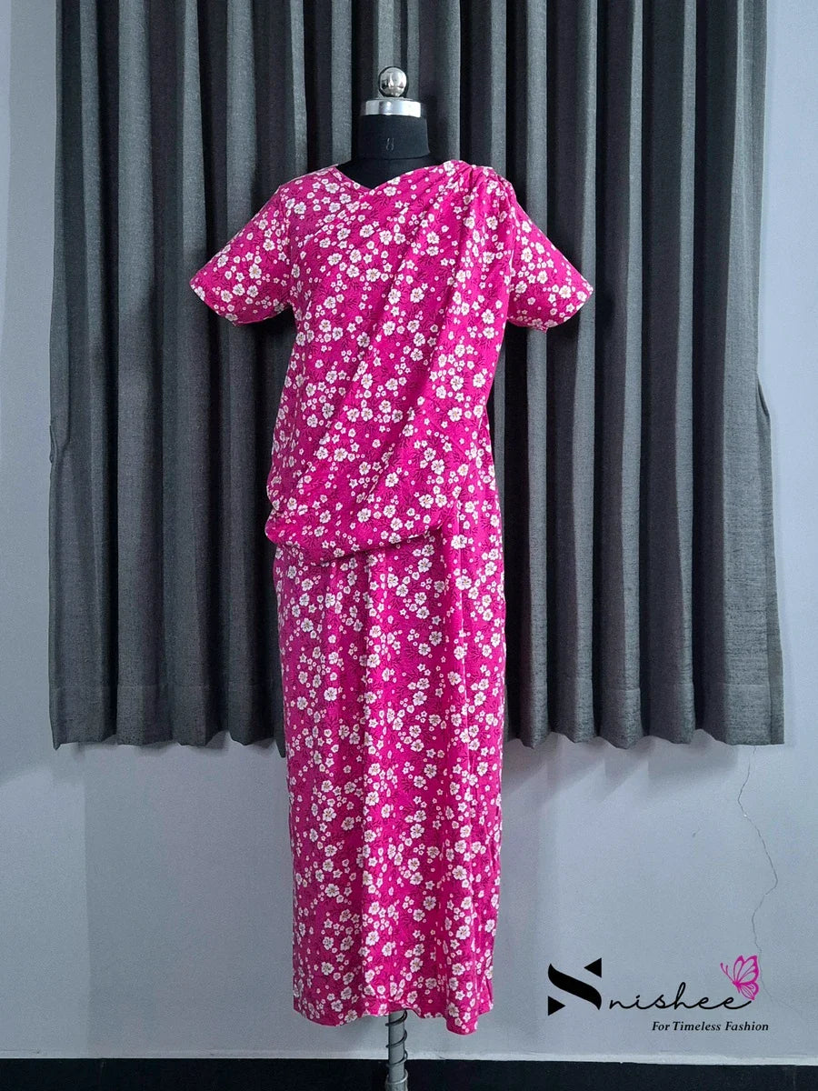 Geranium - Shawl Maxi with Saree Style Drape - Full Length - Plus Size