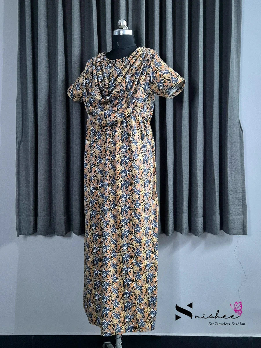 Dried Maple - Shawl Maxi with Saree Style Drape - Full Length