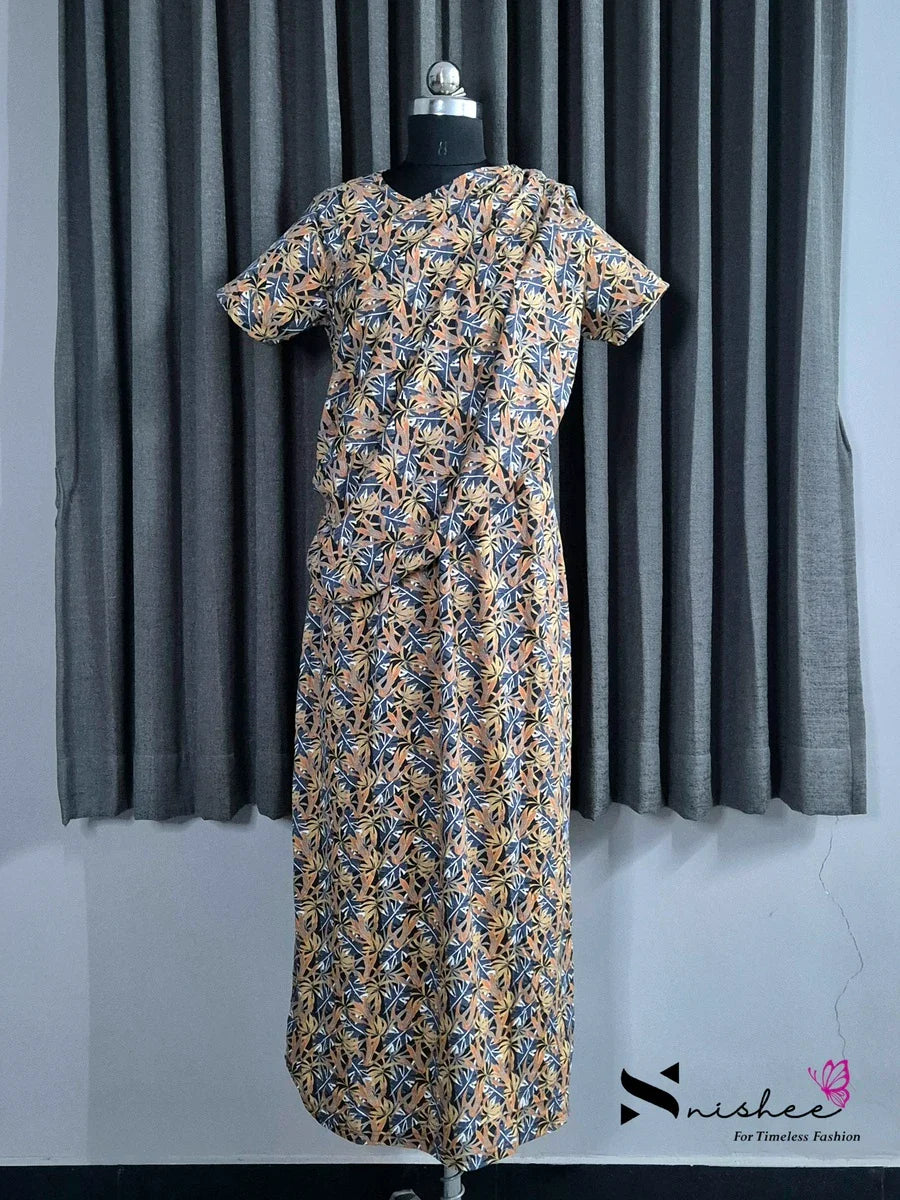 Dried Maple - Shawl Maxi with Saree Style Drape - Full Length - Plus Size