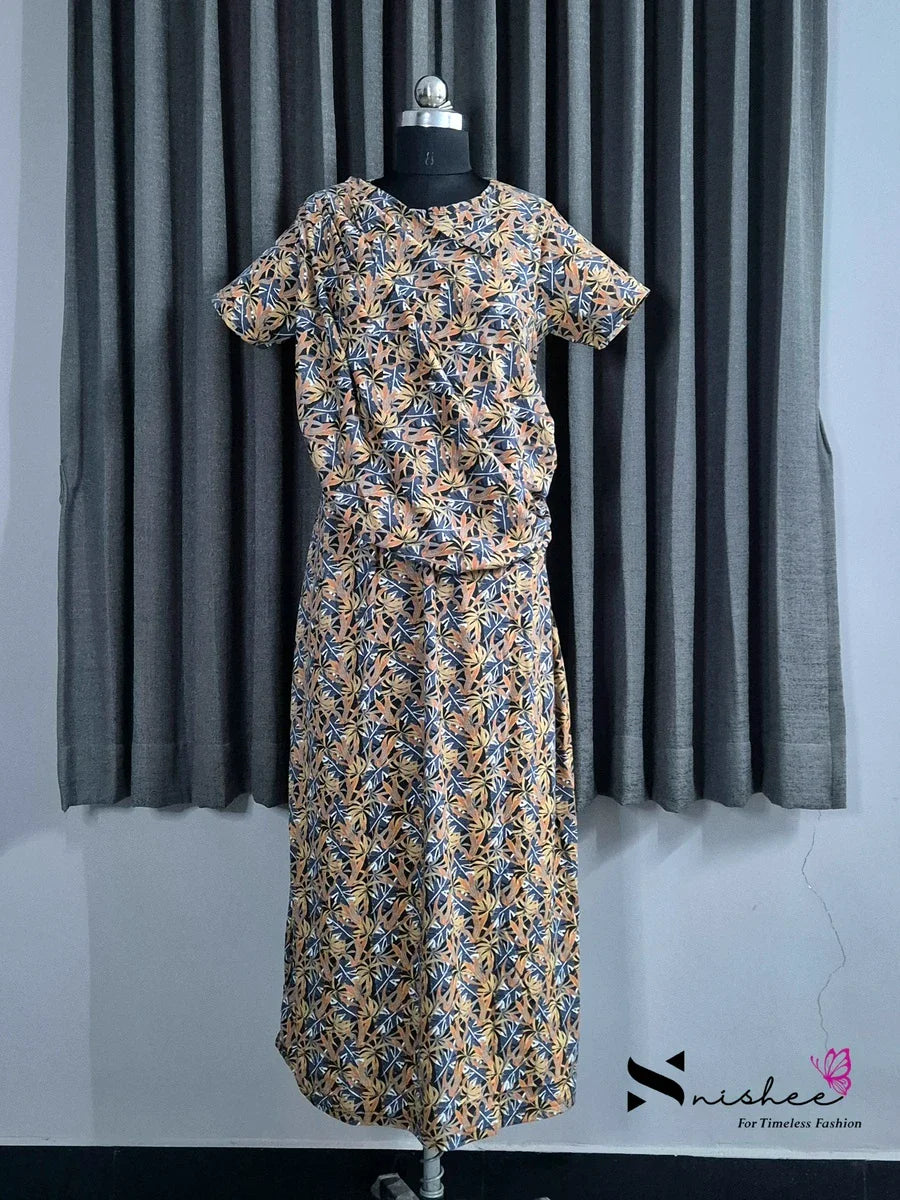 Dried Maple - Shawl Maxi with Saree Style Drape - Full Length