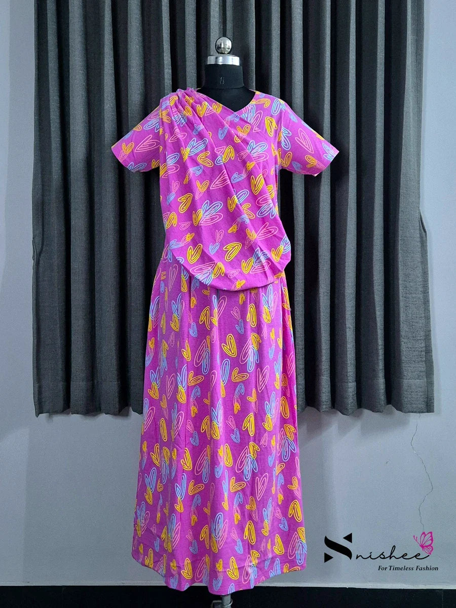 Ring Hearts - Shawl Maxi with Saree Style Drape - Full Length - Plus Size