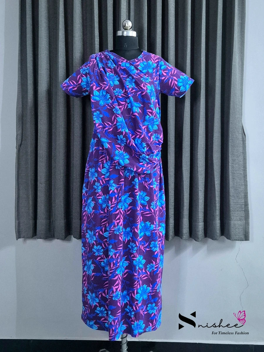 Begonia - Shawl Maxi with Saree Style Drape - Full Length - Plus Size