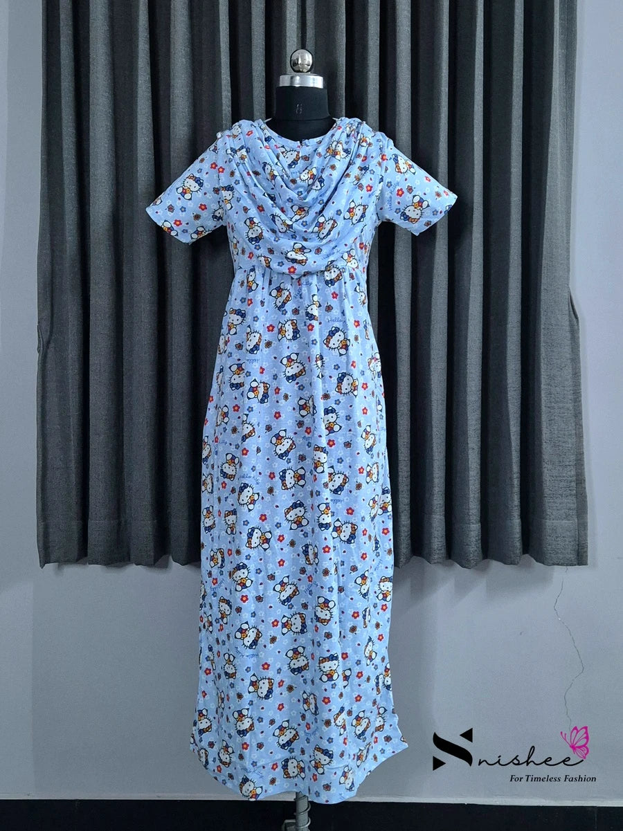 Blue Kitty - Shawl Maxi with Saree Style Drape - Full Length - Plus Size