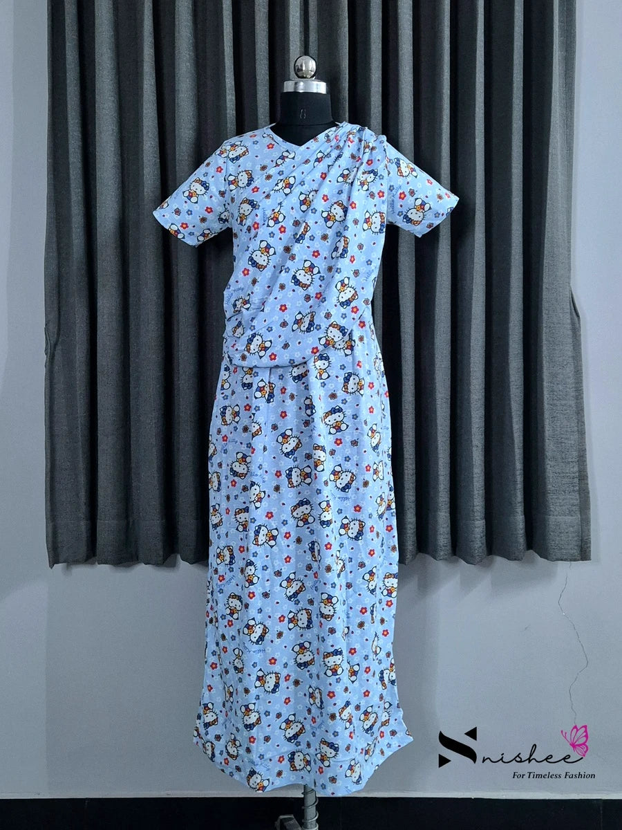 Blue Kitty - Shawl Maxi with Saree Style Drape - Full Length - Plus Size