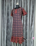 Maroon/ Blue Ajrak Print Frock Nighty