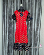 Red/ Black Ajrak Print Frock Nighty
