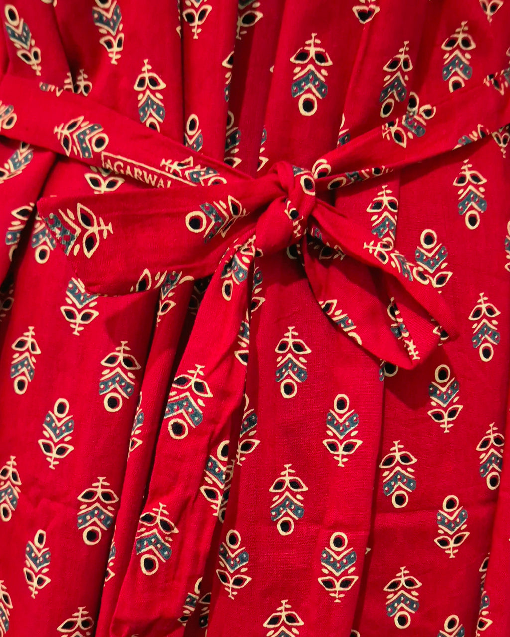 Red/ Black Ajrak Print Frock Nighty