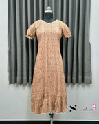 Beige Dotted Stripes Frock Nighty