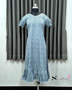 Grey Dotted Stripes Frock Nighty
