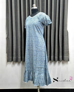 Grey Dotted Stripes Frock Nighty