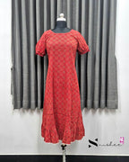 Red Ajrak Print Frock Nighty
