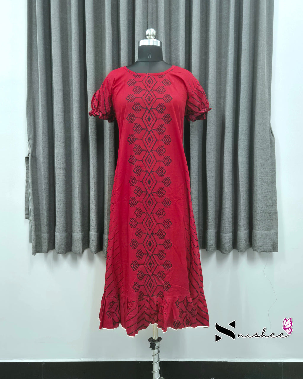 Red Center Print Frock Nighty