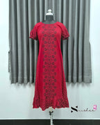 Red Center Print Frock Nighty