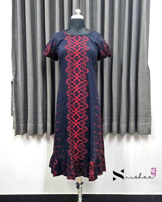 Navy Blue Center Print Frock Nighty