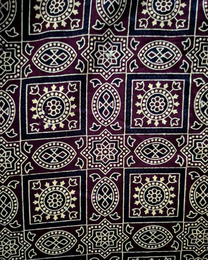 Maroon Ajrak Print Frock Nighty