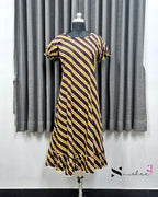 Brown Diagonal Stripes Frock Nighty