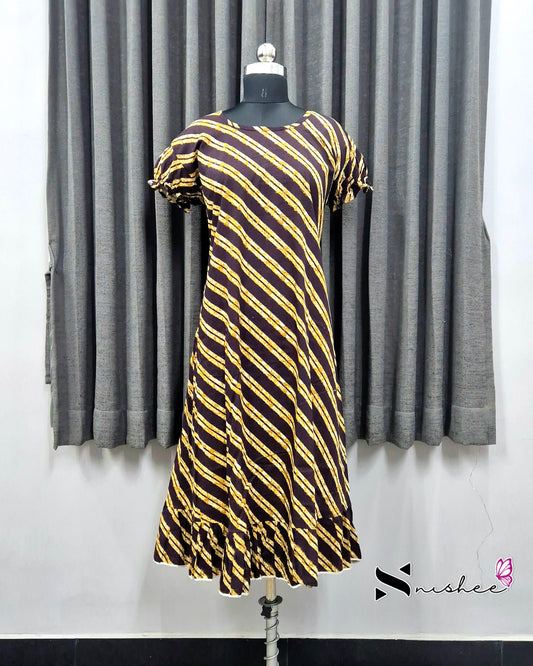 Brown Diagonal Stripes Frock Nighty