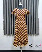 Maroon Diagonal Stripes Frock Nighty