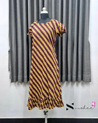 Maroon Diagonal Stripes Frock Nighty