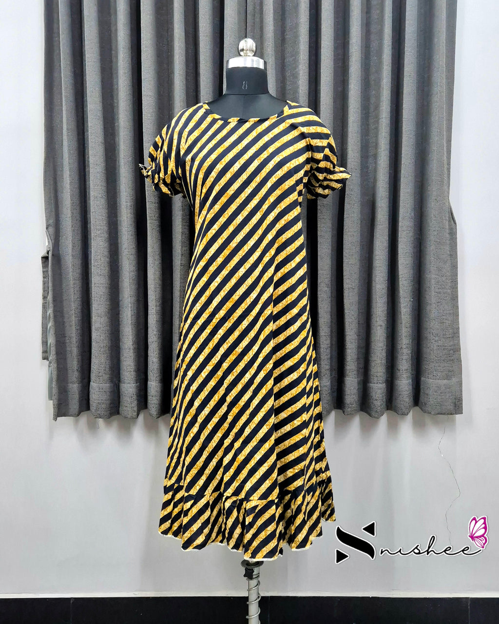 Navy Blue Diagonal Stripes Frock Nighty