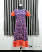 Navy Blue/ Orange Floral Print Frock Nighty