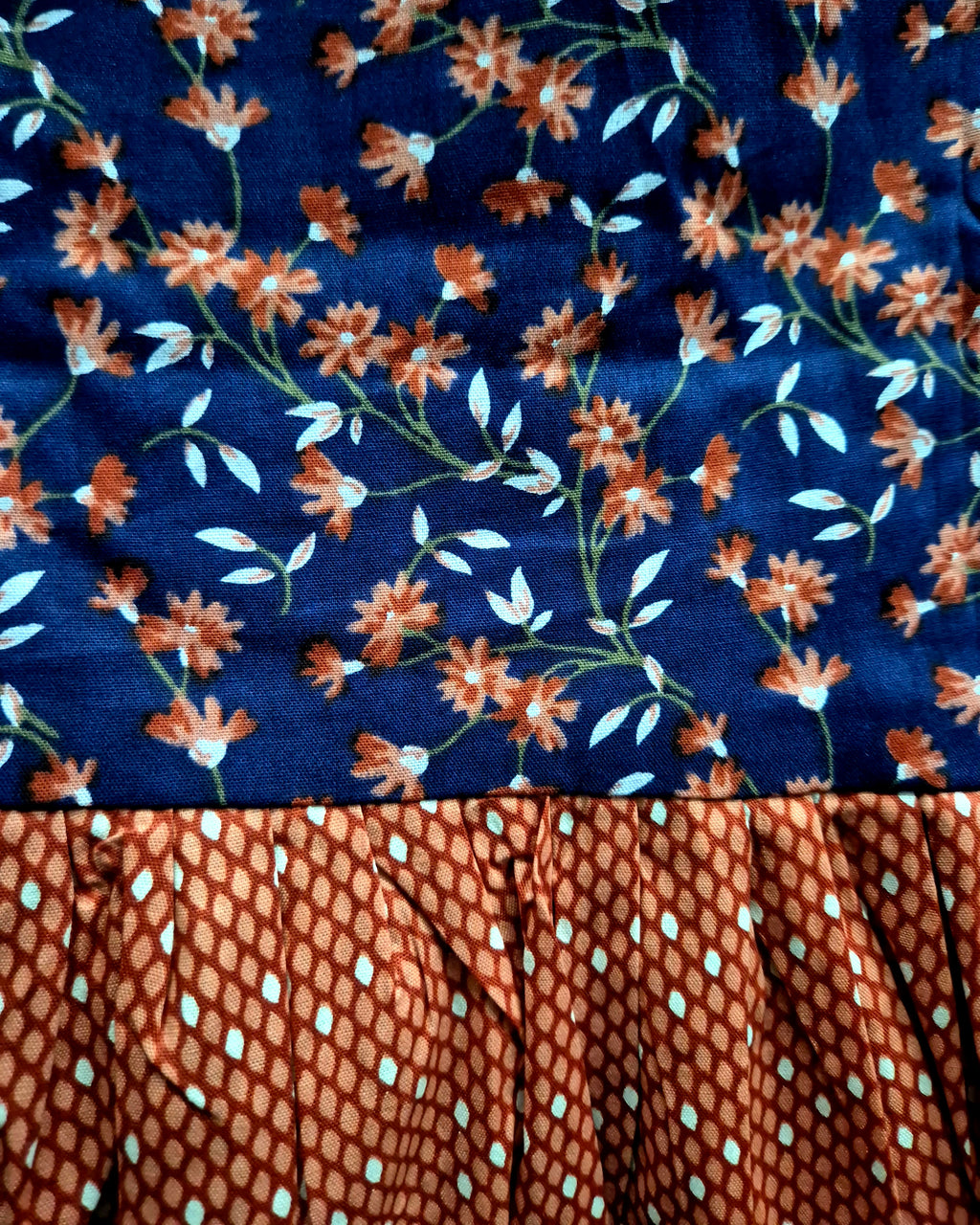 Navy Blue/ Orange Floral Print Frock Nighty