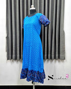 Sky Blue/ Navy Blue Floral Print Frock Nighty