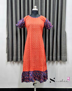 Orange/ Navy Blue Floral Print Frock Nighty
