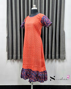 Orange/ Navy Blue Floral Print Frock Nighty