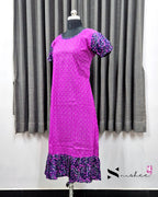 Pink/ Navy Blue Floral Print Frock Nighty